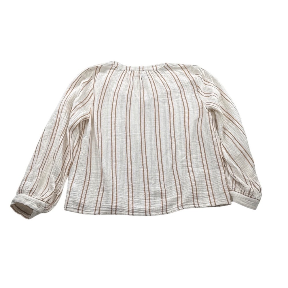Universal Thread Blouse Womens Medium White Tan Striped Excellent Cotton Gauze - Picture 3 of 8